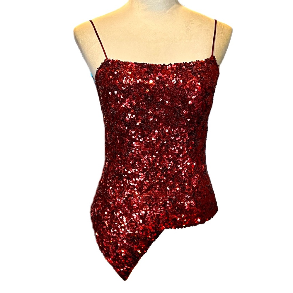 Cache Size XS Silk Sequined Top Red